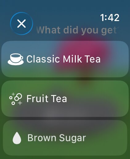 Checking in a drink on Apple Watch.